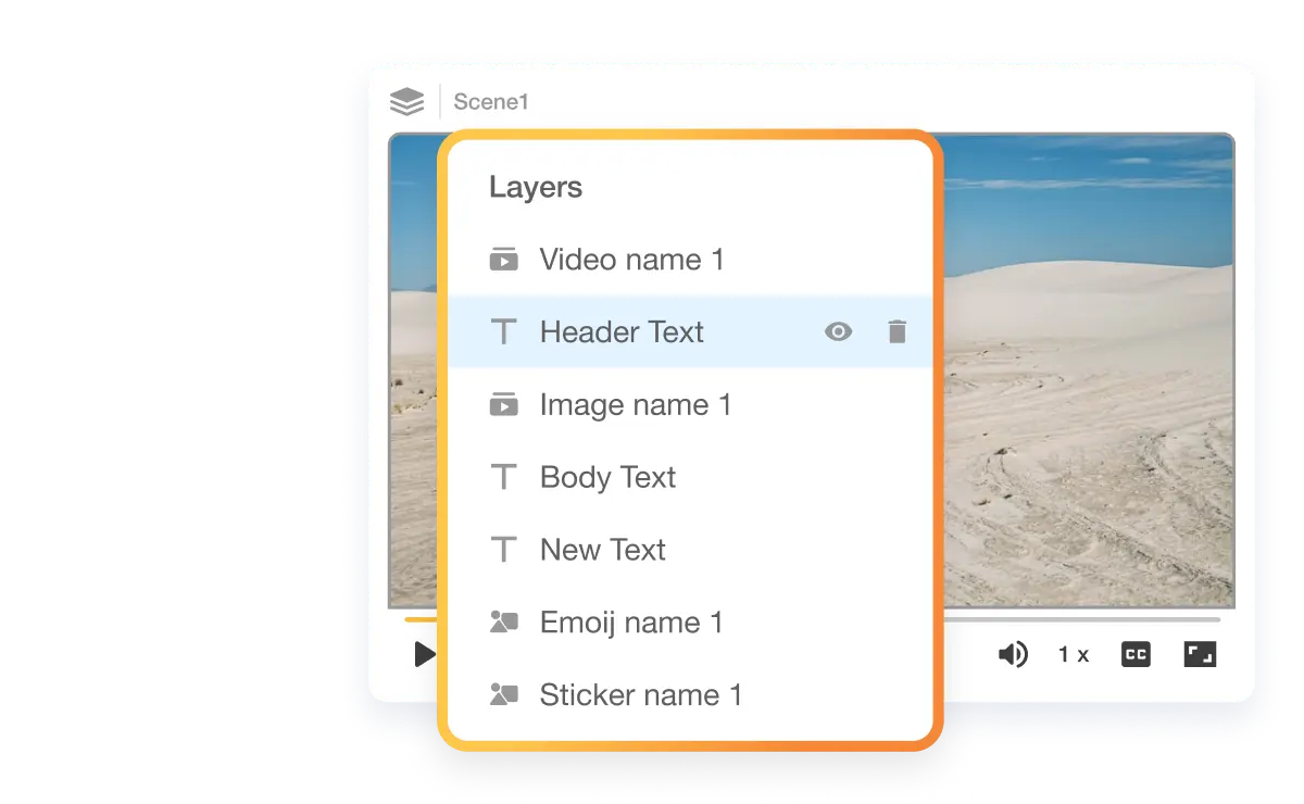 Text animation and layer control in Visla video editor showing how users can arrange and animate multiple text elements like headers, body text, and stickers